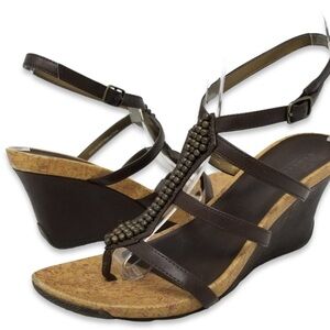 Kenneth Cole Brown Leather Studded Wedges Size 8.5 Excellent Condition